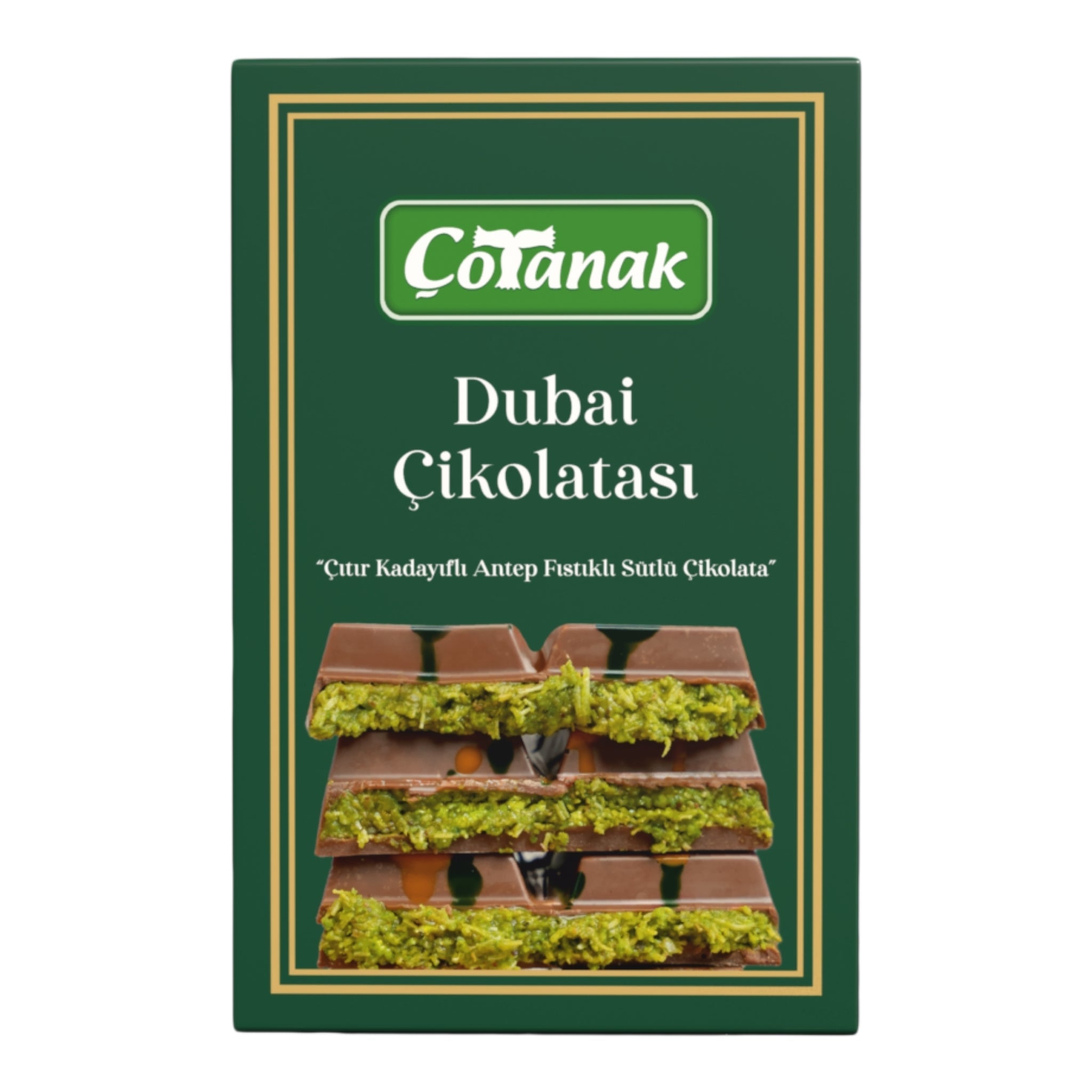 Çotanak Dubai Chocolate Bar - Milk Chocolate Filled with Pistachio Cream and Roasted Kadaif 180g (6.3 oz) - Exporgin - Global Shopping Site