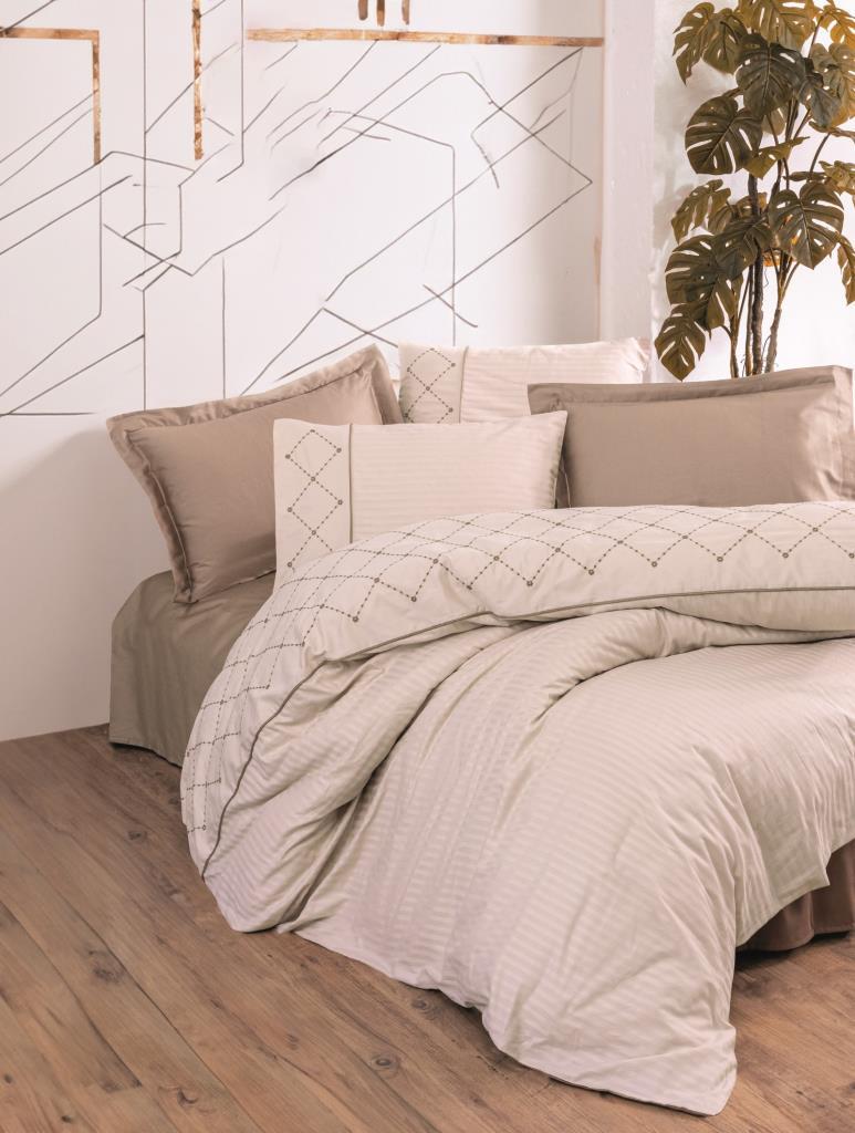 Boîte en coton Broided Double Satin Duvet Afra Beige