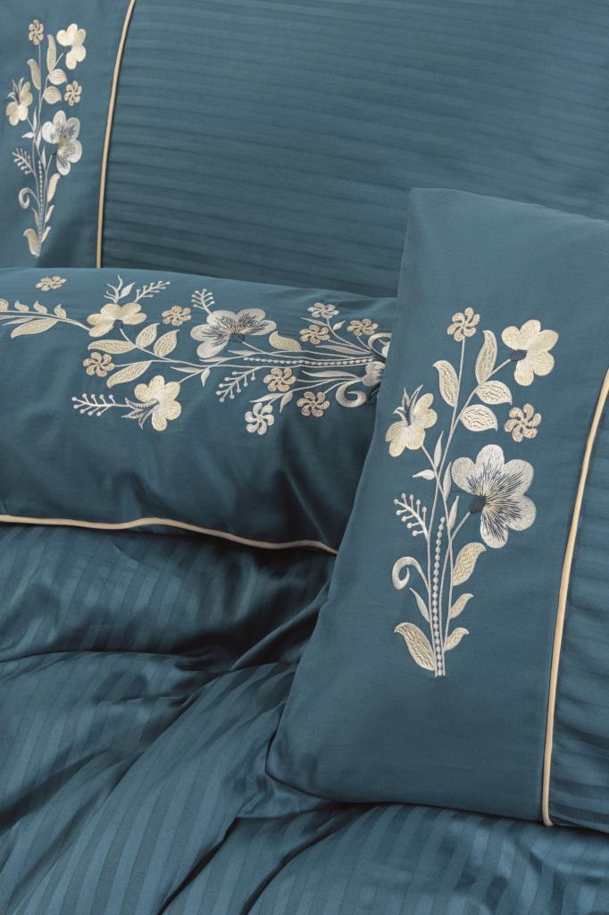 Boîte en coton Broidered Sateen Double Duvet Hebet (Lorenzo Blue)