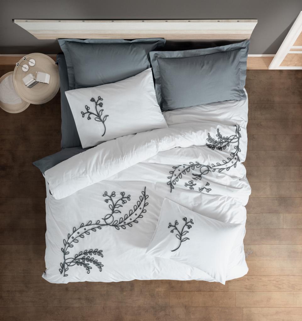 Coton Brod Brode Ranforce Double Duvet Cover Ivy Gray