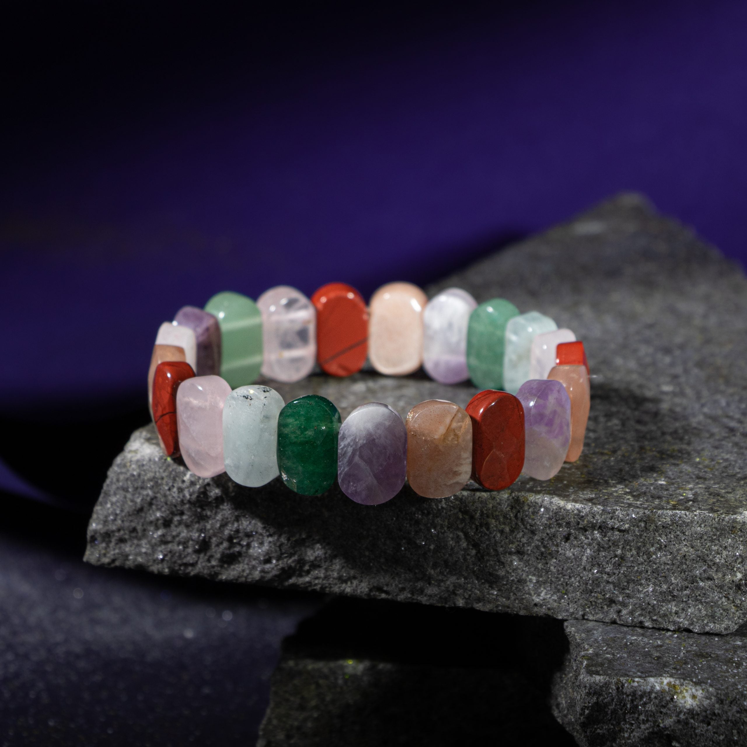 Aries Bracelet Aquamarine, Amethyst, Sun Stone, Jasper, Pink Quartz, Green Aventurine