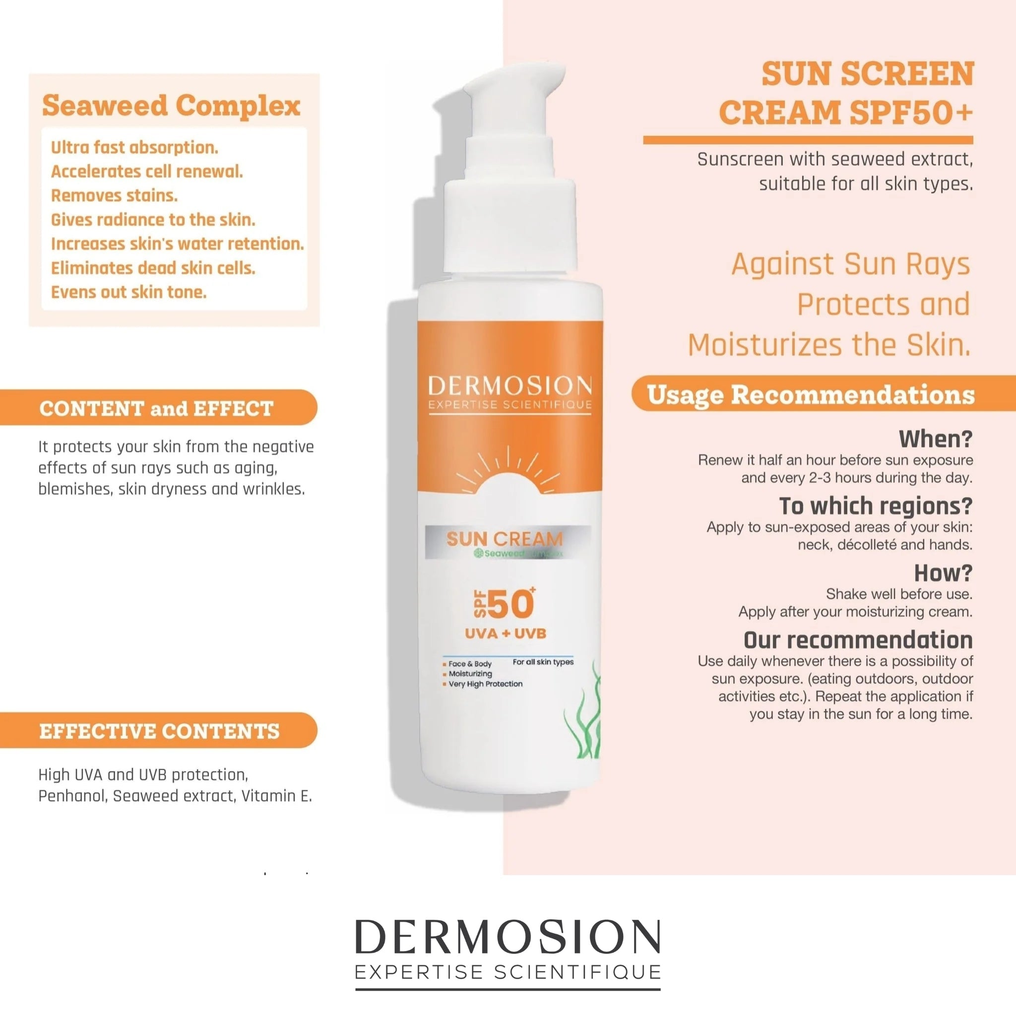 Dermosion SPF 50+ Sunscreen 100ml – High Protection, Moisturizing, and Skin Nourishing Formula - Exporgin - Global Shopping Site