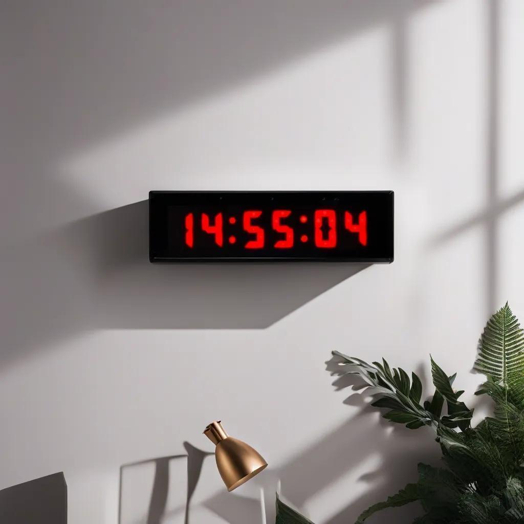 Digital LED Wall and Table Clock Temperature and Humidity - Red (Case Dimensions: 16x40 cm)