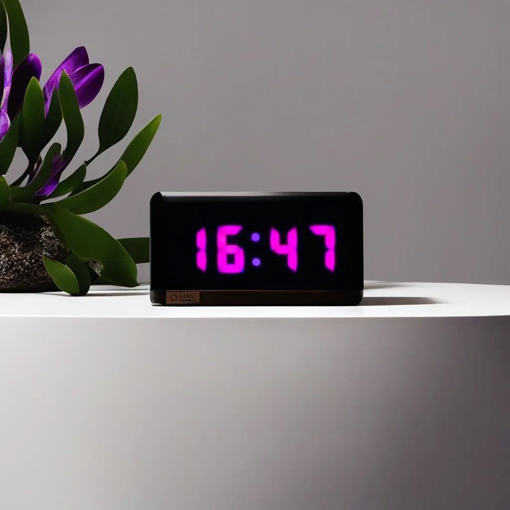 Digital LED Wall and Table Clock Temperature and Humidity - Purple (Case Dimensions: 15x37 cm)