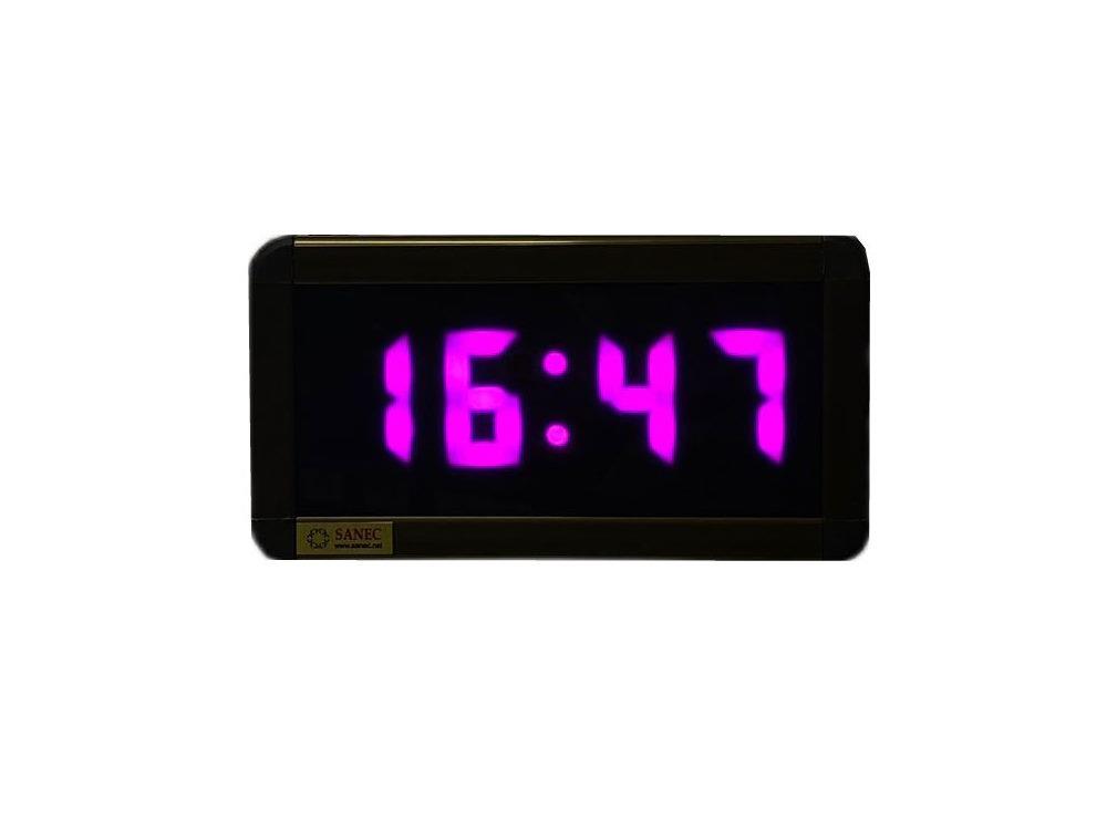 Digital LED Wall and Table Clock Temperature and Humidity - Purple (Case Dimensions: 7x17 cm)