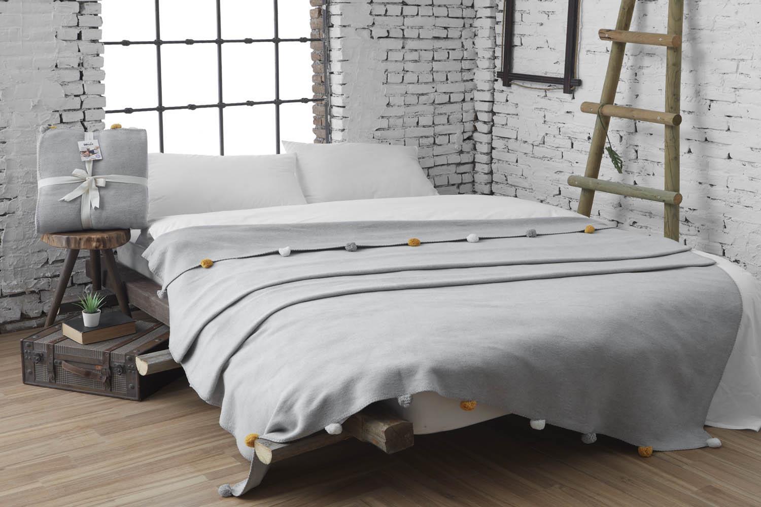 Dolce Bonita Home Offite Single Puff con Pompoms 150x200 Gray