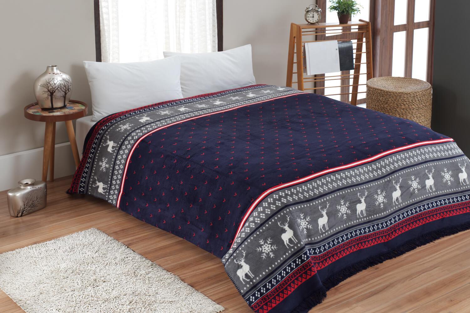 Dolce Bonita Home Double Cotton Boptet 200x220 Carmelo Red Navy Blue