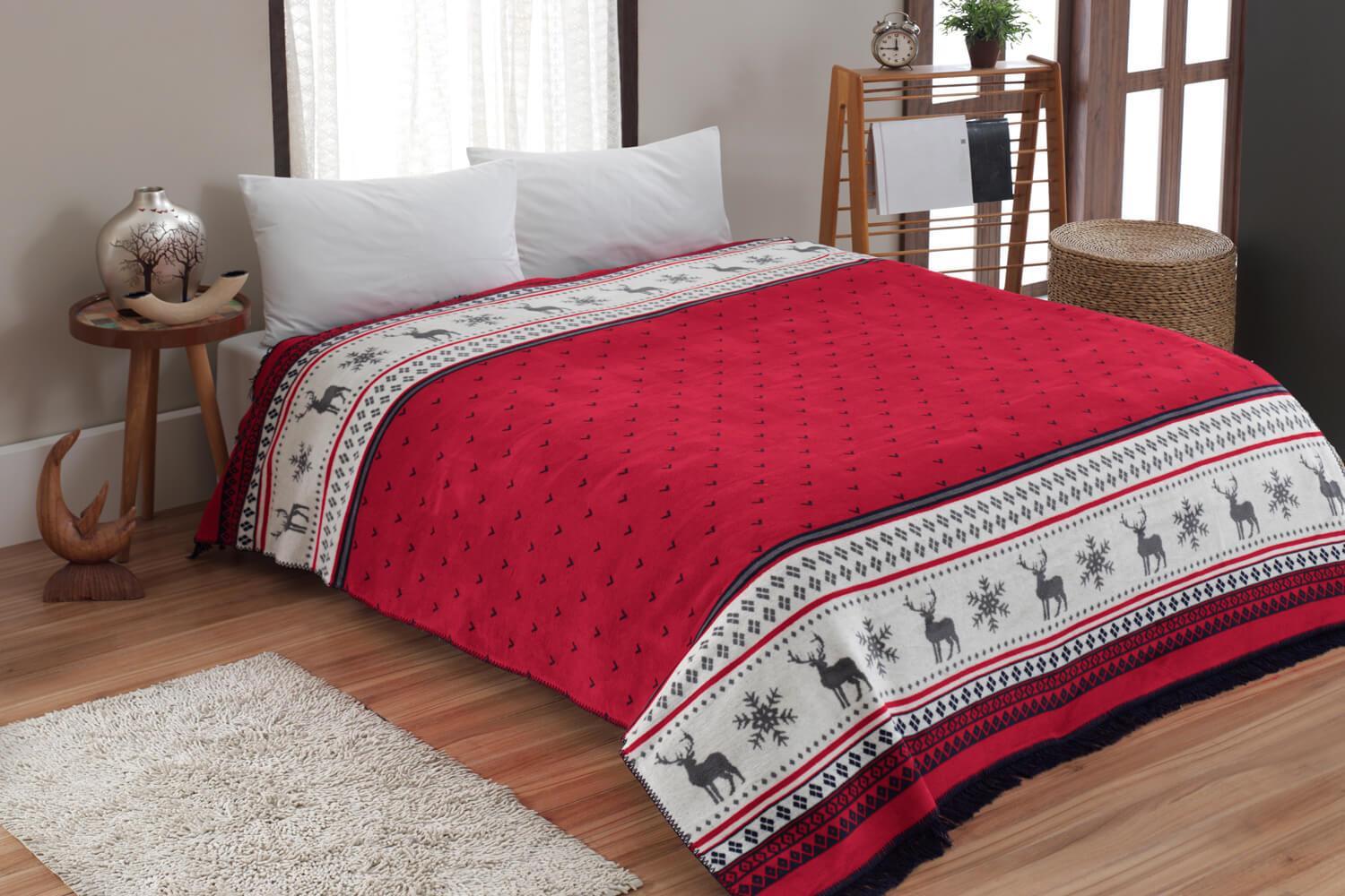 Dolce Bonita Home Double Cotton Boptet 200x220 Carmelo Red Navy Blue