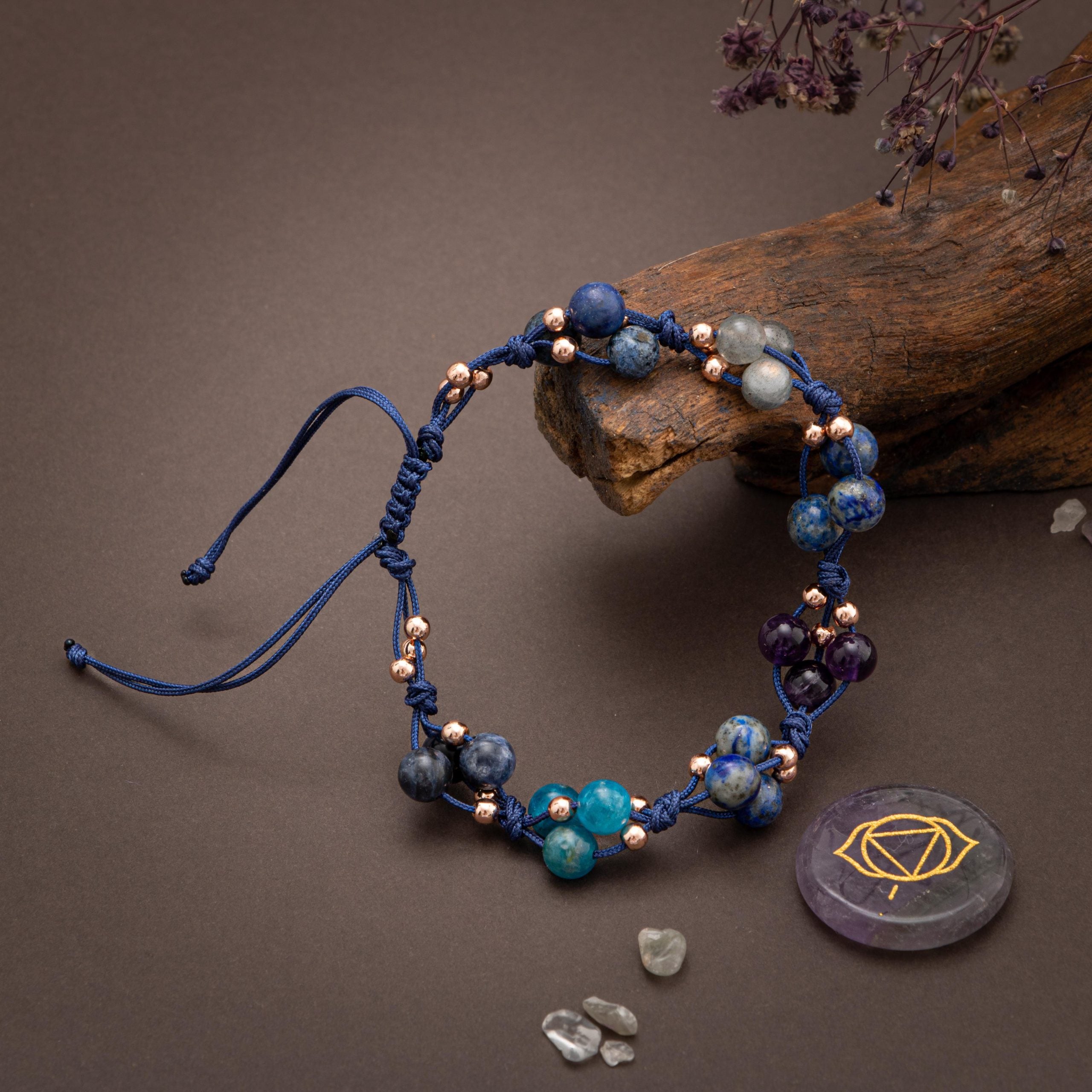 Chakra del terzo occhio-Bracciale in pietra naturale-Lapis-Amethyst-Labradorite-Apatite-Sodatite