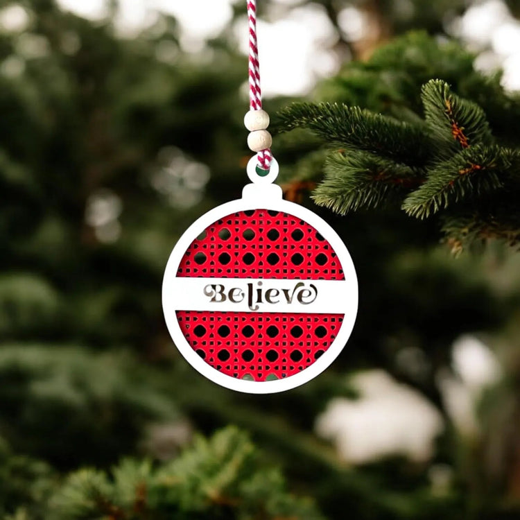 Farmhouse Wooden Christmas Ornament – Jolly / Believe / Joy – Red Layered Holiday Tree Decoration - Exporgin | Türkiye Comes to You