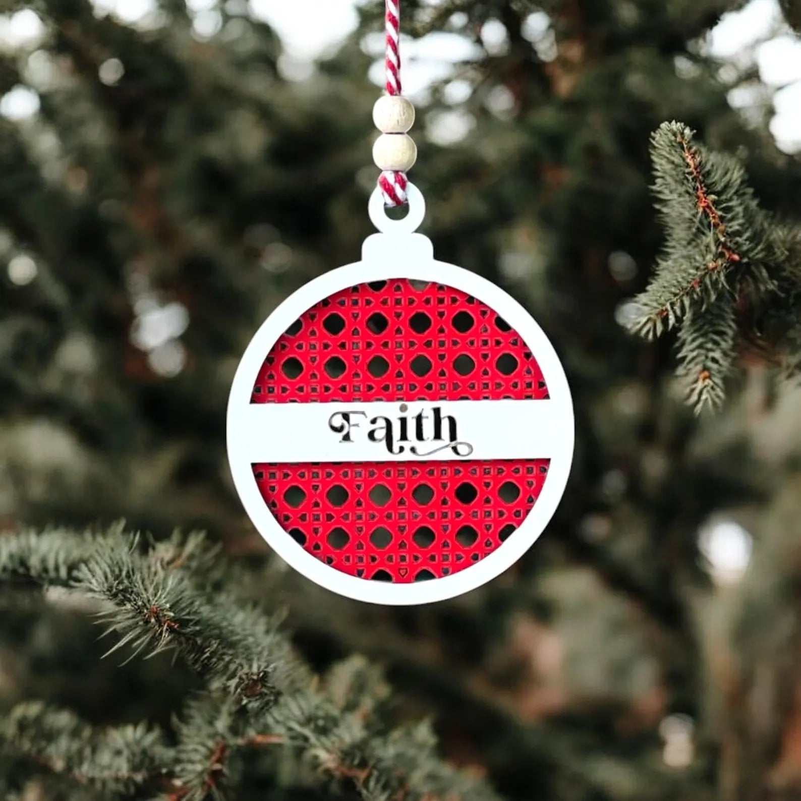 Farmhouse Wooden Christmas Ornament – Jolly / Believe / Joy – Red Layered Holiday Tree Decoration - Exporgin | Türkiye Comes to You