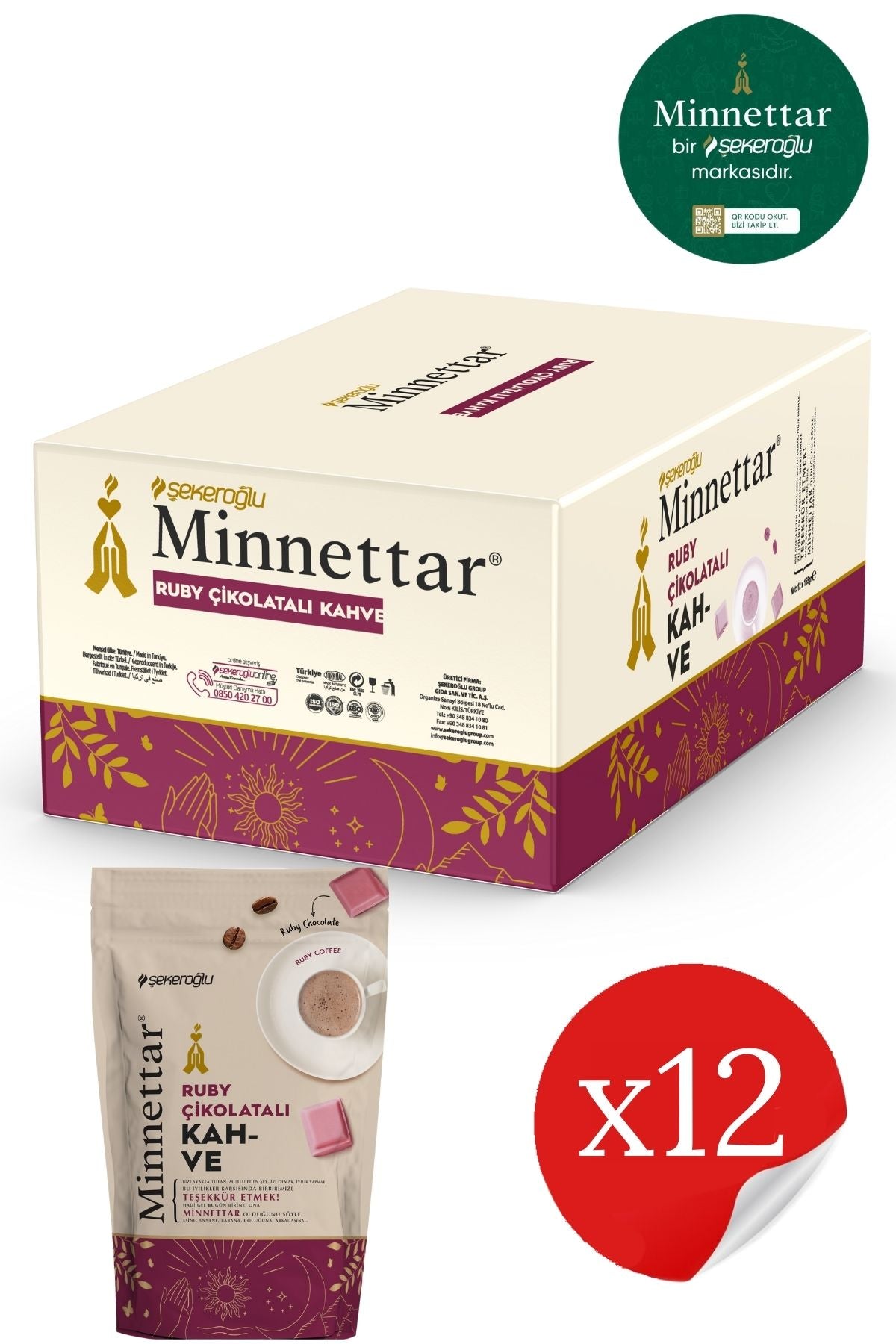 Şekeroğlu Minnettar Ruby Chocolate Coffee 165g (12 Packs)