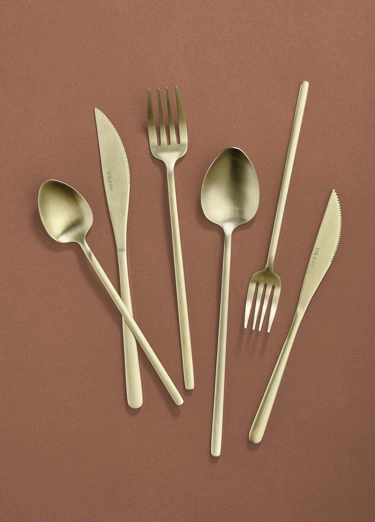 Giallo Cutlery Set Matt Gold 36 Pieces - Exporgin | Türkiye Comes to You