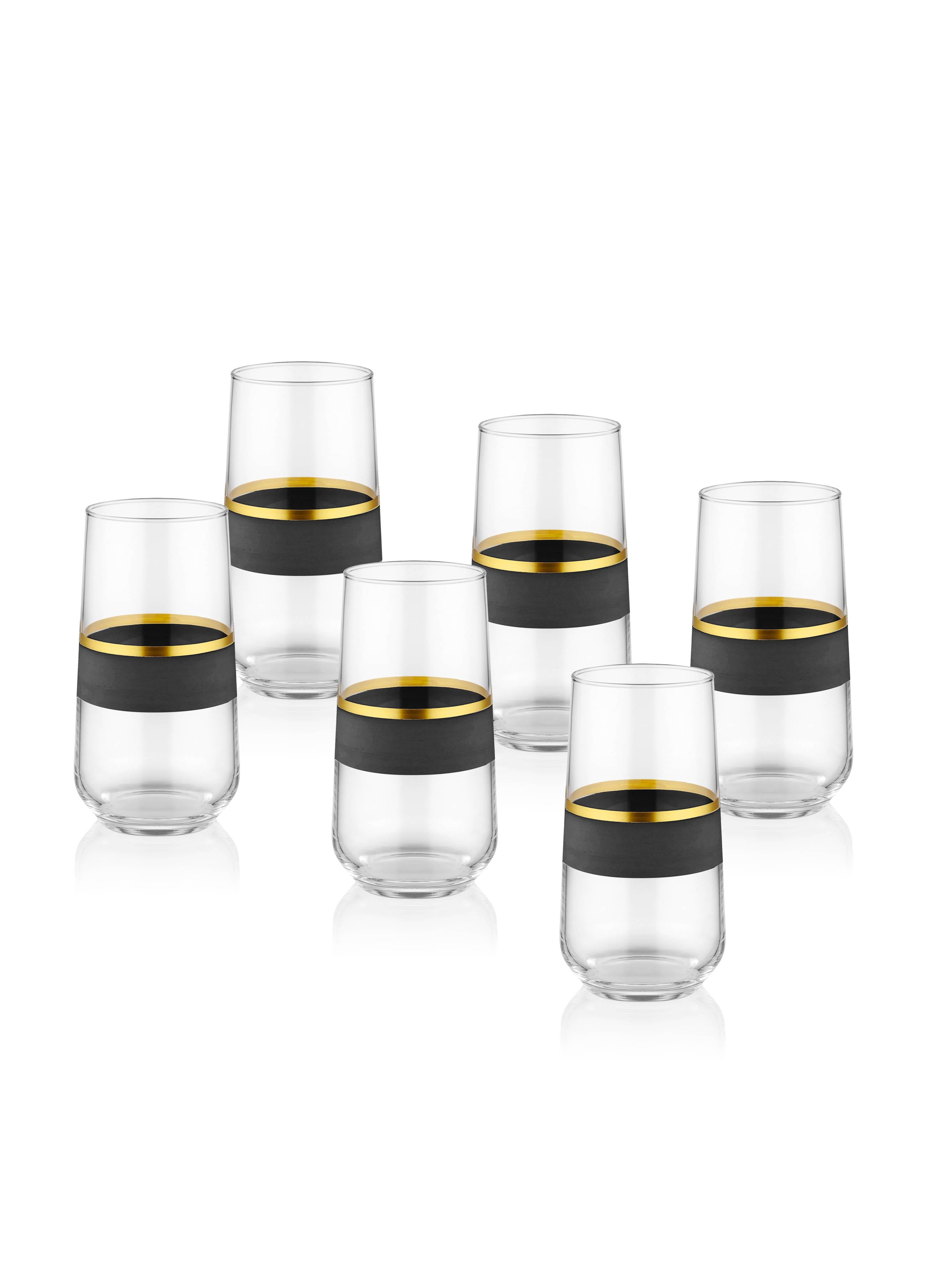 Glow Water Glass Long Black Gold 6 Pieces