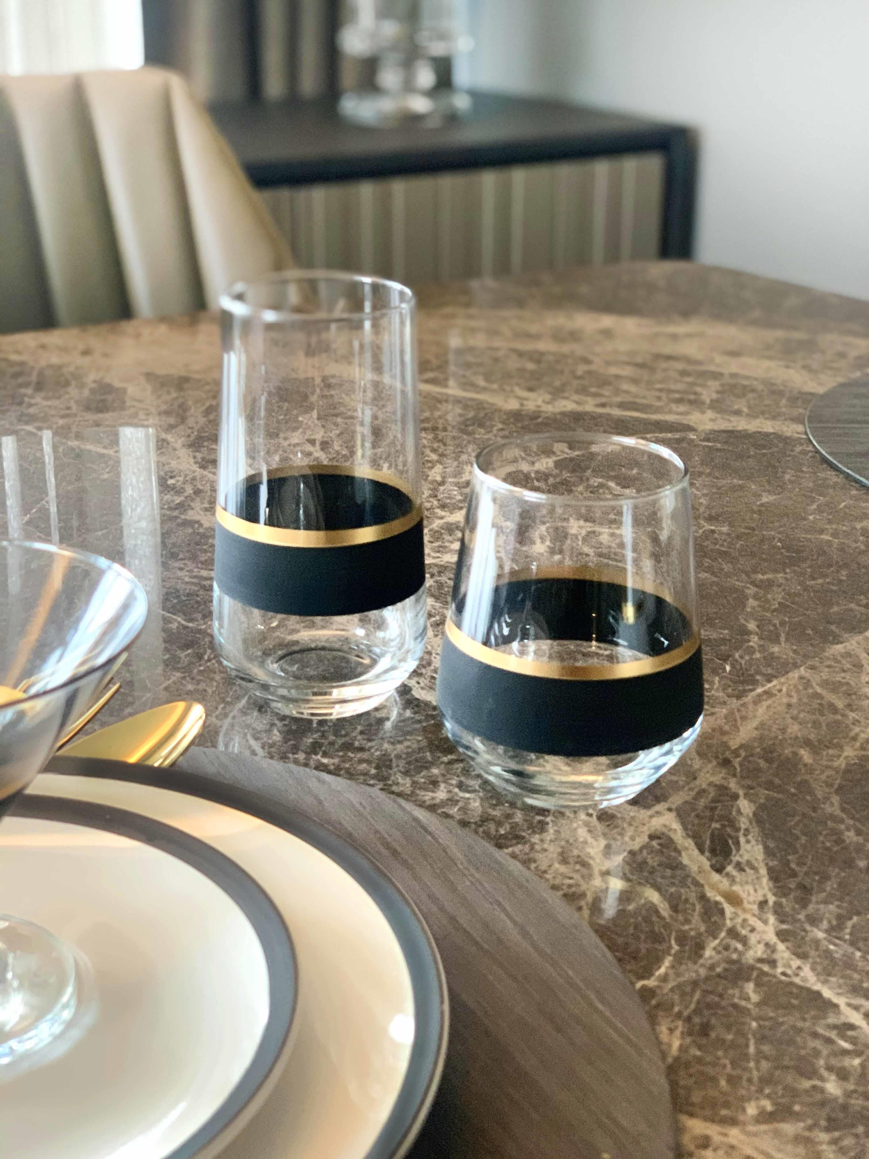 Glow Water Glass Long Black Gold 6 Pieces