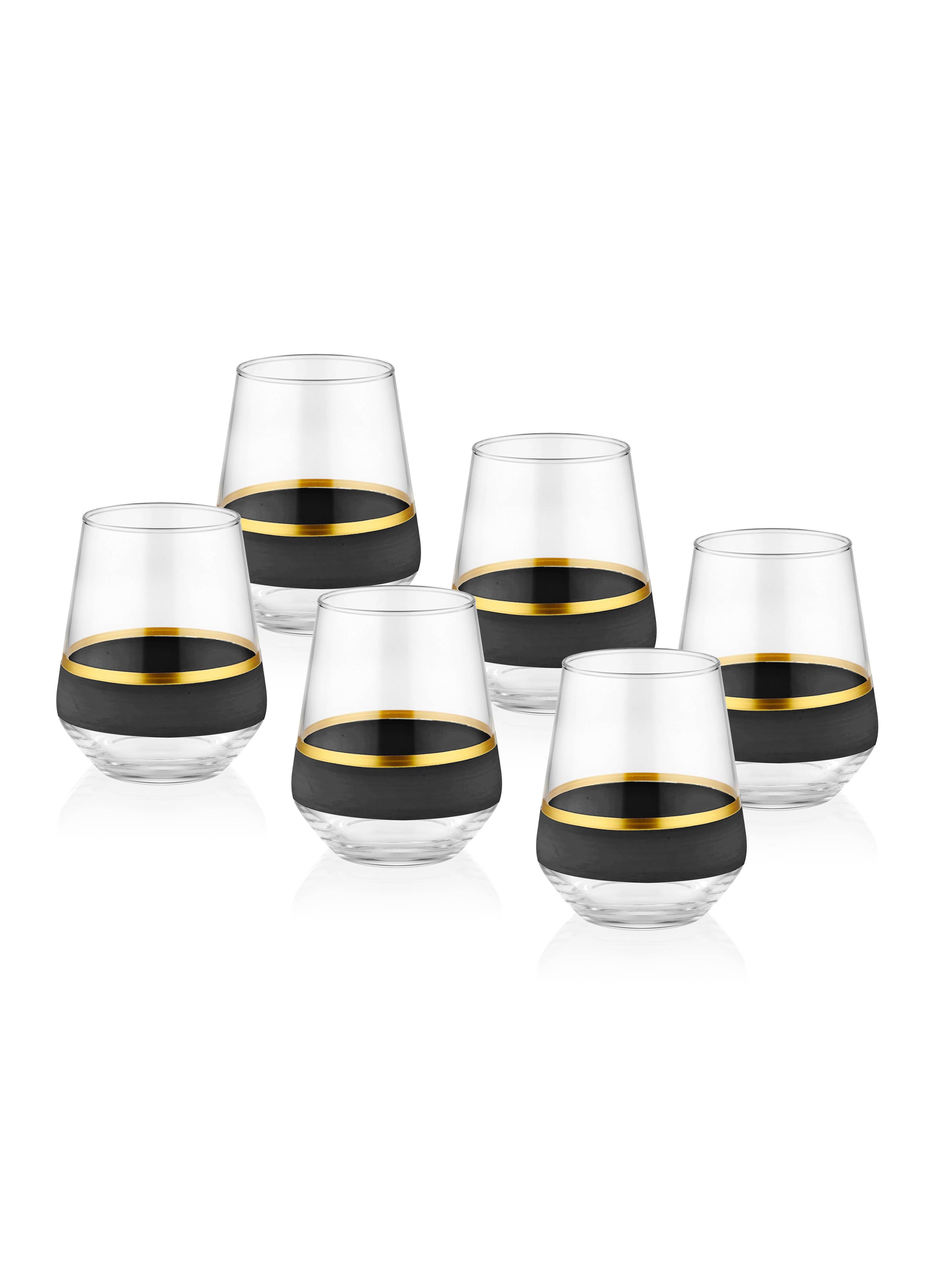 Glow Water Glass Short Black Gold 6 Pieces