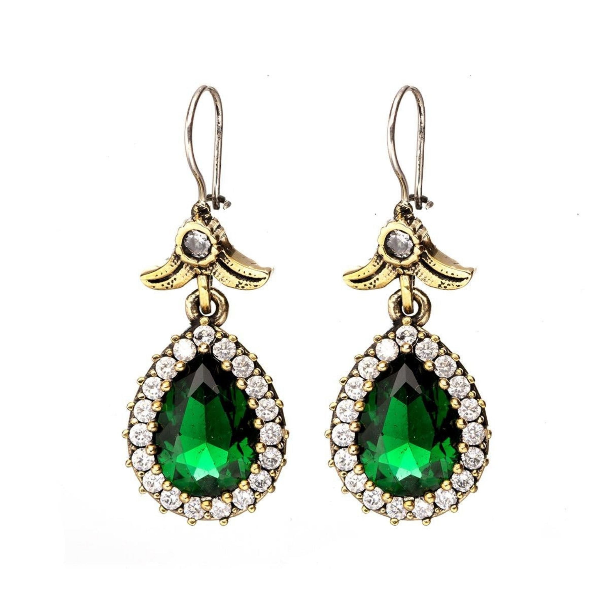 Green Jade Emerald Hürrem Didar Sultan Earrings – Fluffy and Classic - Exporgin - Global Shopping Site