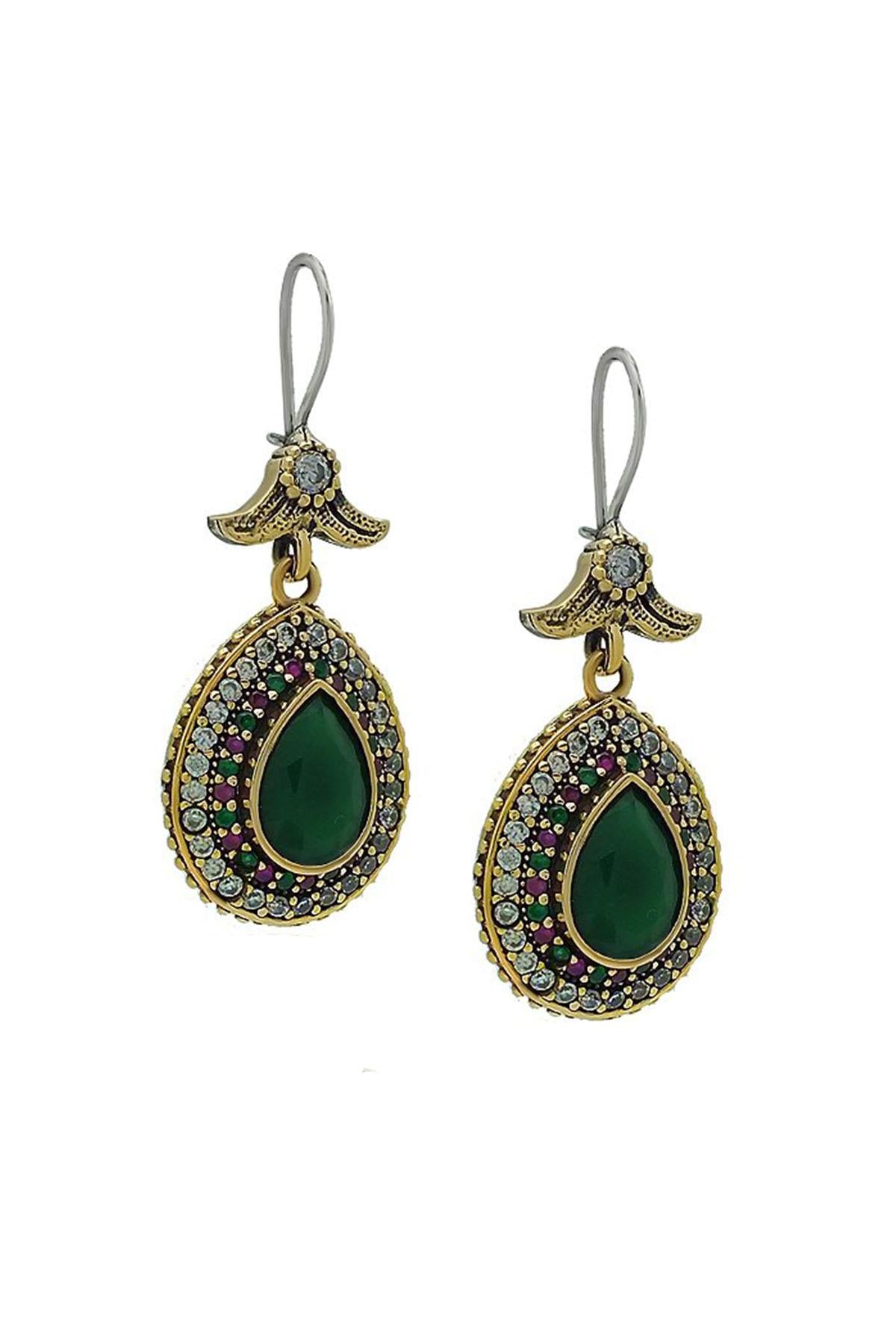 Green Emerald Stone Silver Drop Model Orecchini in pietra naturale ottomana Hürem Didar Earing Gioielli