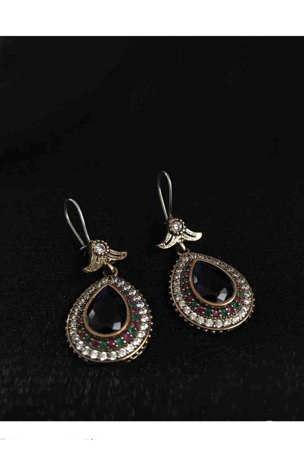 Blue Sapphire Stone Silver Drop Design Orecchini autentici Hürem Sultan Jewelry