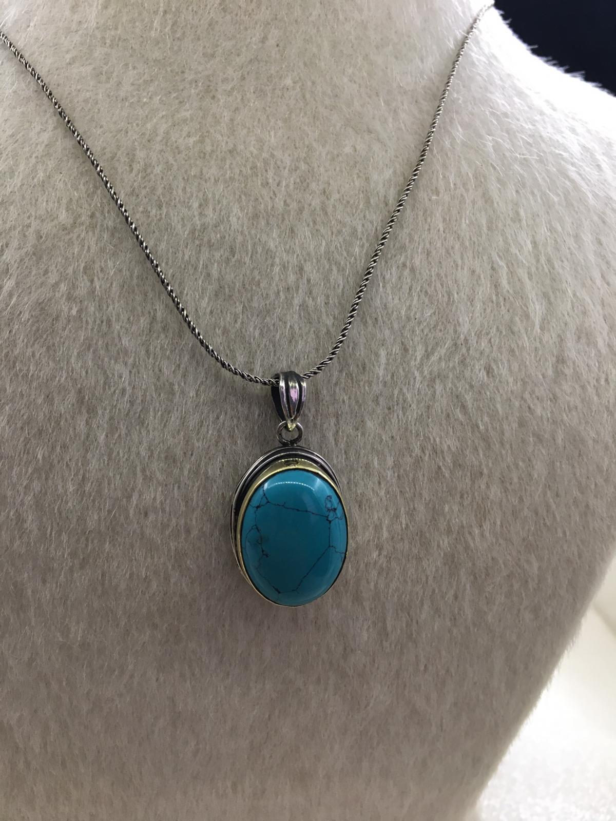 Serie Sarma Silver Natural Turquoise Stone Women's Collace artigianale a mano