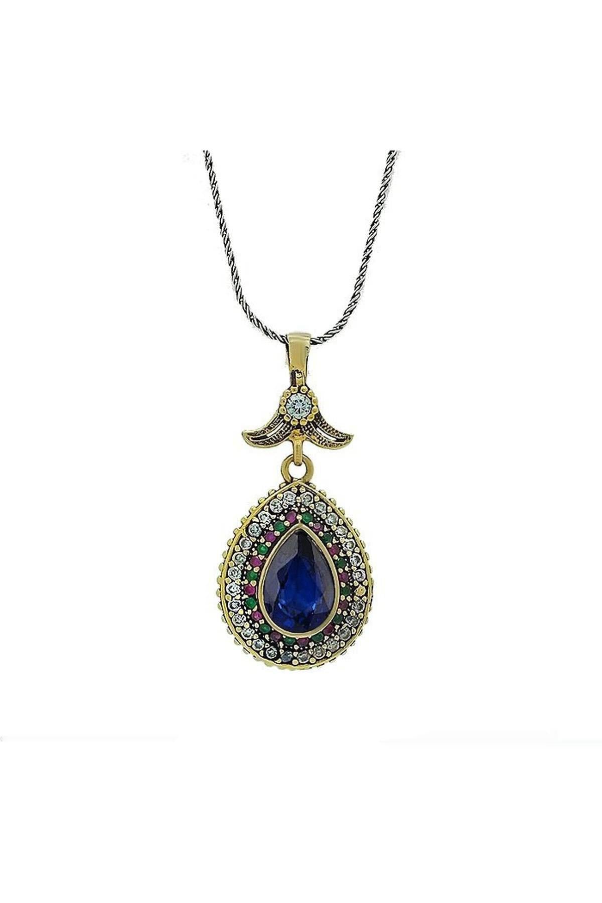 Blue Saphir Stone Silber Tropfen Damen Halskette Hürrem Sultan Authentische Halsketten