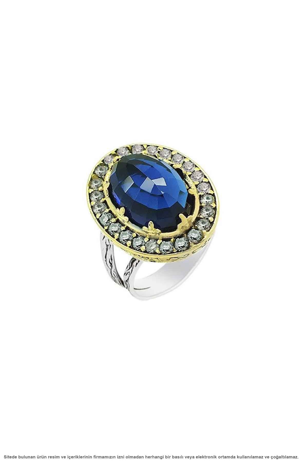 Halime Sultan Series Authentic Women's Ring con Silver Sapphire Stone