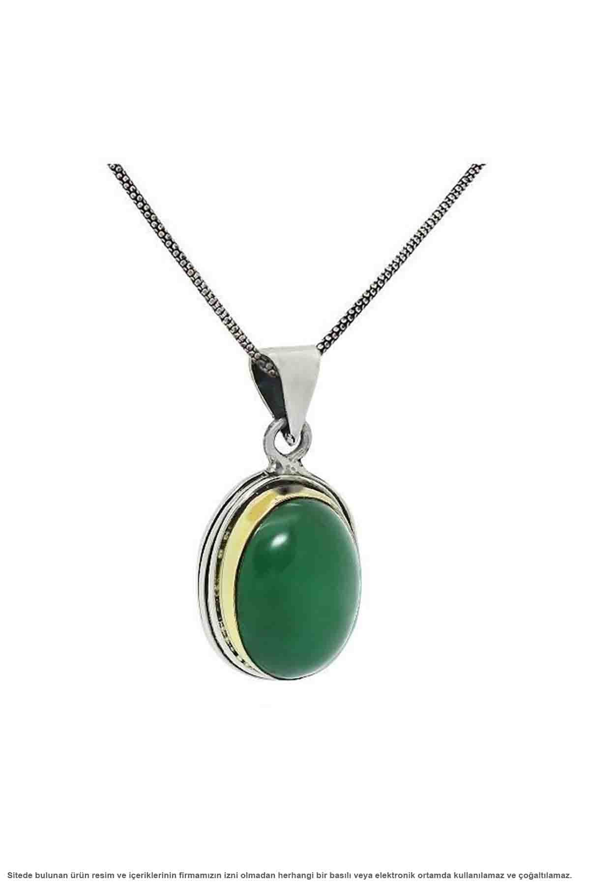 Sarma Serie Silver Green Agate Stone Handscrafted Women's Collar