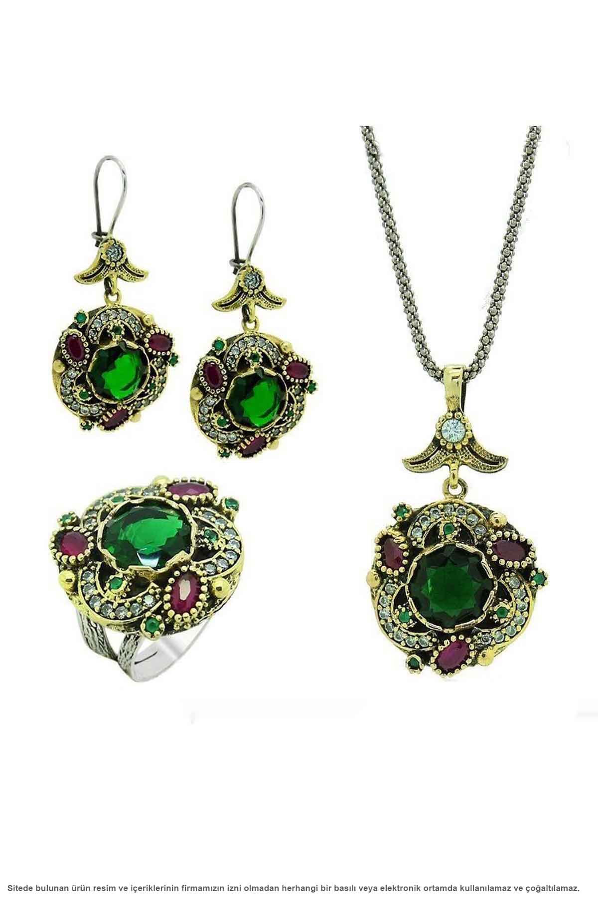 Serie Behiye autentico set di pietre di giada in argento Set di gioielli da donna Produzione artigianale di gioielli Midyat