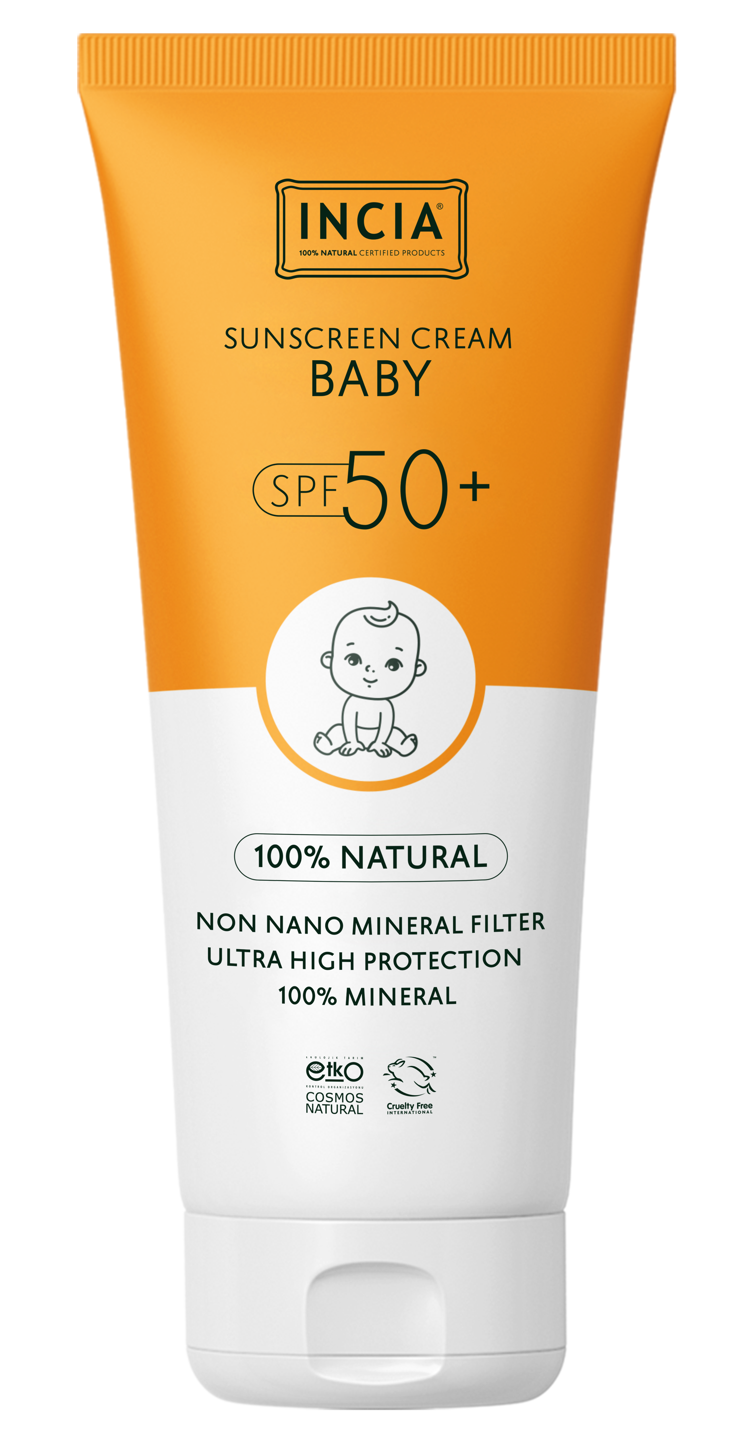 Incia 100% natürlicher Sonnenschutzcreme Baby SPF 50+