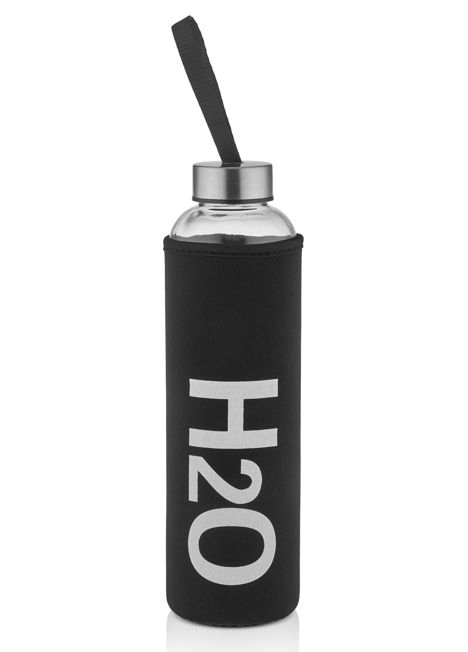 H2O Pastel Glass Flask with Cover Black 600 ml 87611