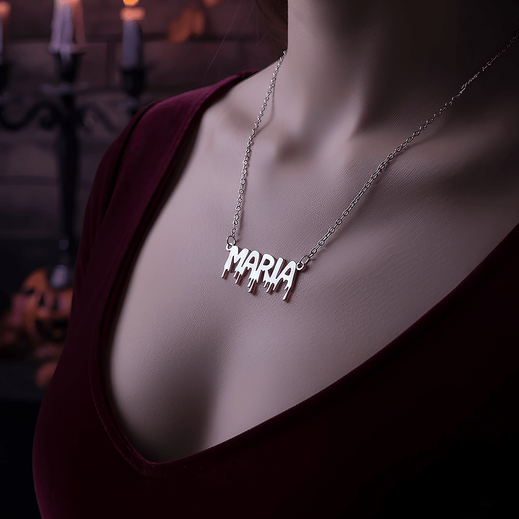 Halloween Dripping Letter Style – 925 Sterling Silver Personalized Necklace – 40+5 cm - Exporgin | Türkiye Comes to You