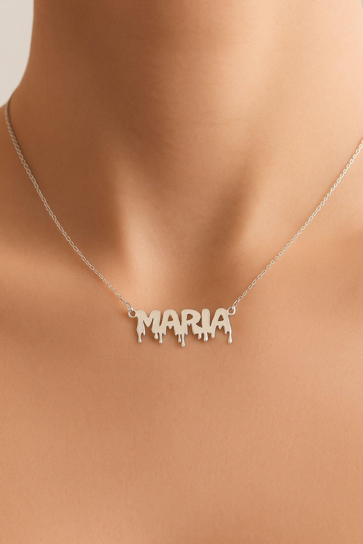 Halloween Dripping Letter Style – 925 Sterling Silver Personalized Necklace – 40+5 cm - Exporgin | Türkiye Comes to You