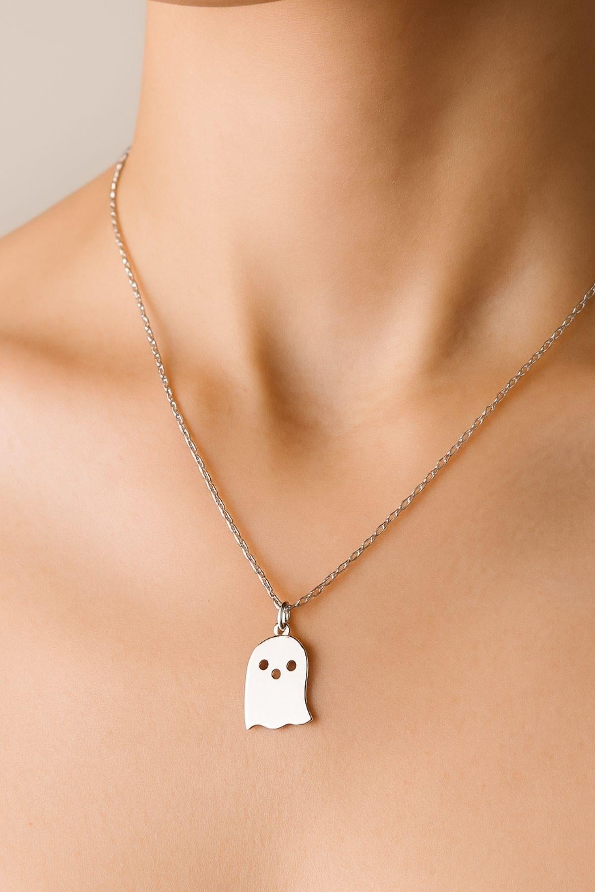 Halloween Ghost – 925 Sterling Silver Necklace – 40+5 cm - Exporgin | Türkiye Comes to You