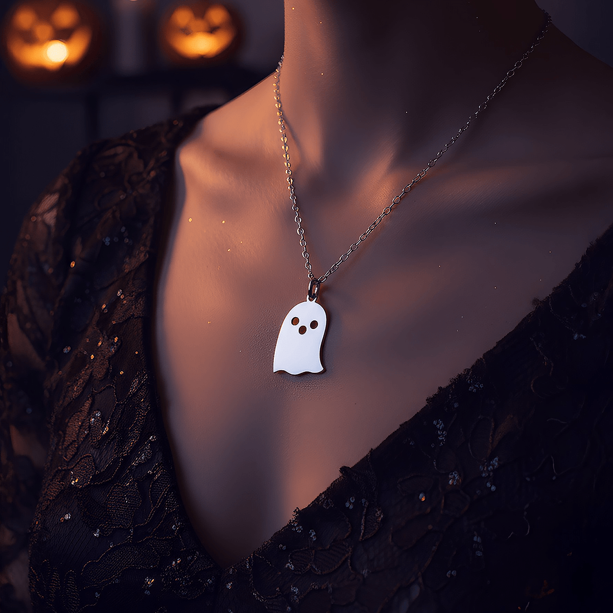 Halloween Ghost – 925 Sterling Silver Necklace – 40+5 cm - Exporgin | Türkiye Comes to You