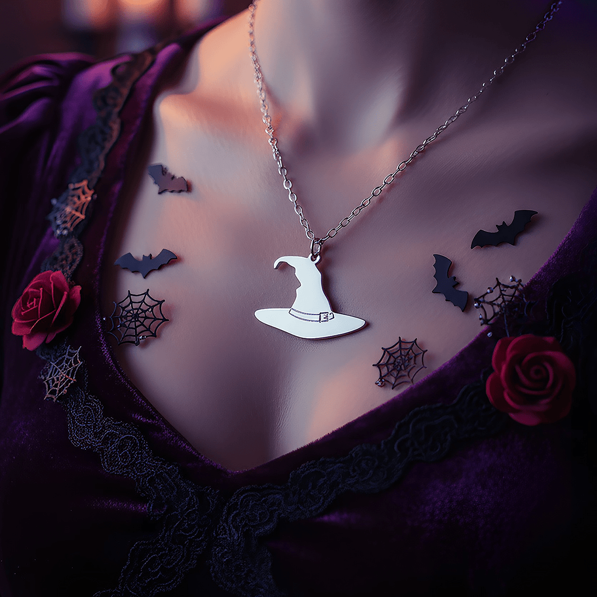 Halloween Witch Hat – 925 Sterling Silver Necklace – 40+5 cm - Exporgin | Türkiye Comes to You