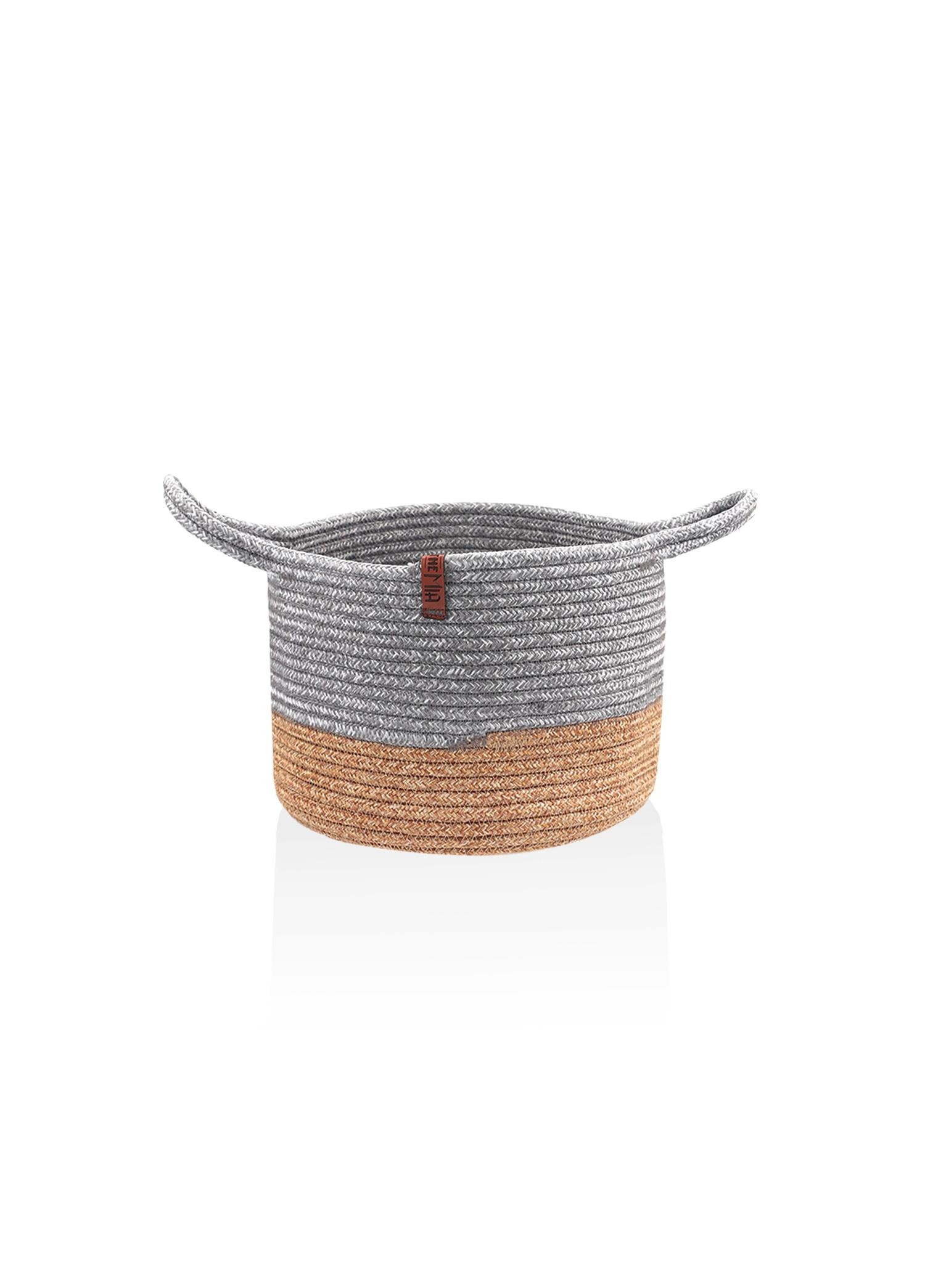 Jute Handled Round Basket Bamboo Gray 25x20 Cm