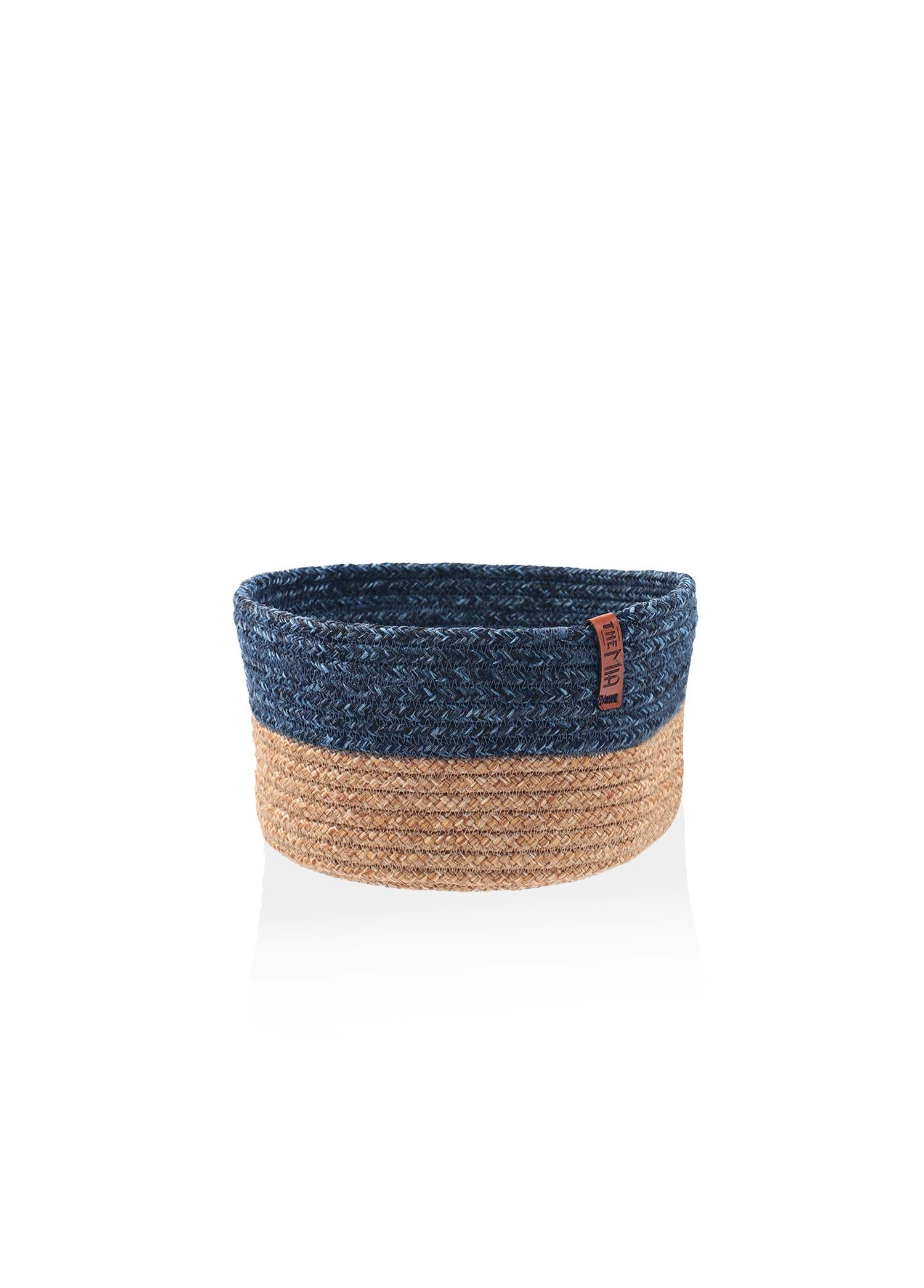 Jutte Round Basket Bamboo Navy Blue 20x13 Cm