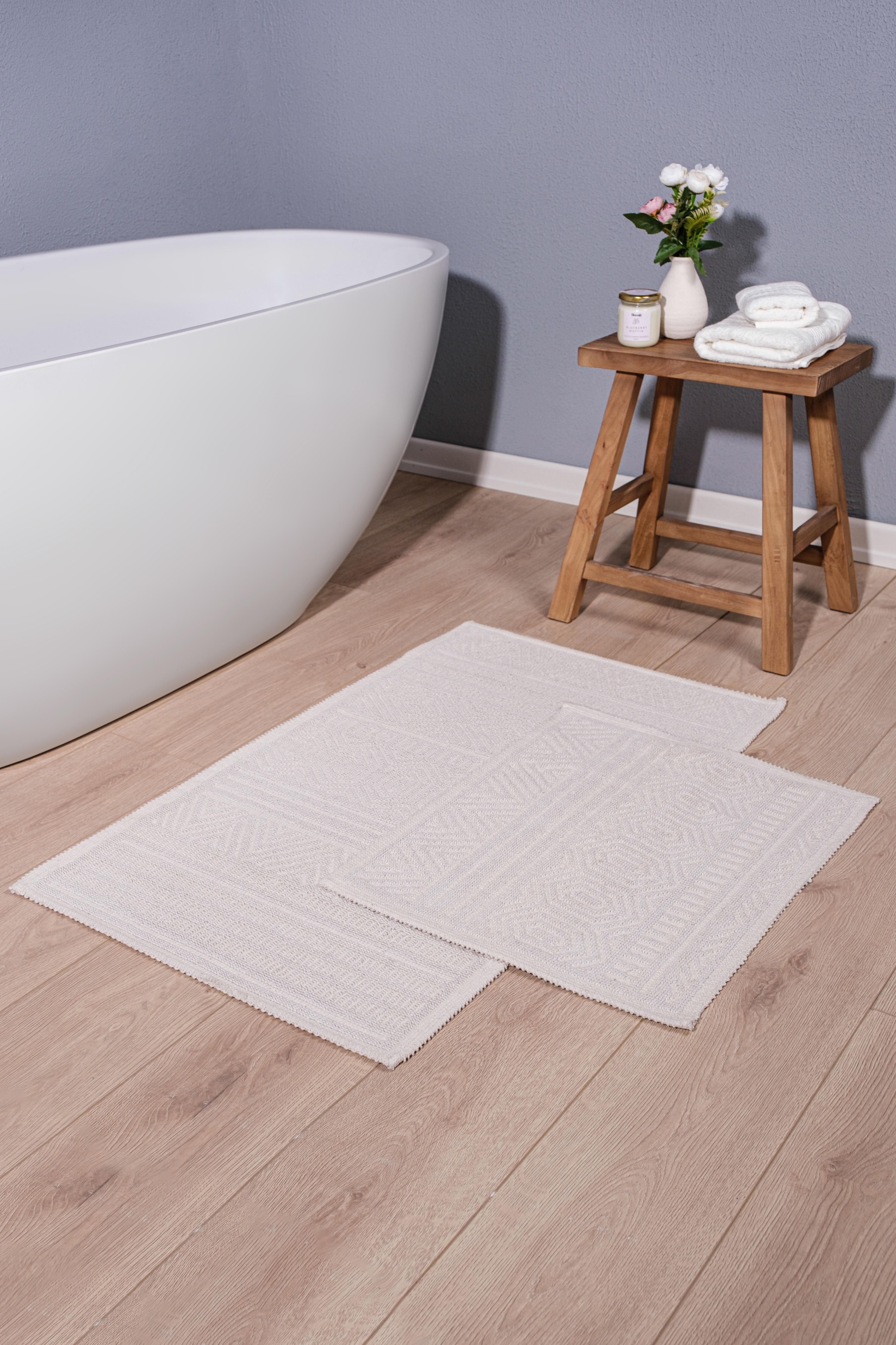 Hat Natural Cotton 2-Piece Bath Mat Set 60x100+50x60 cm - Ecru