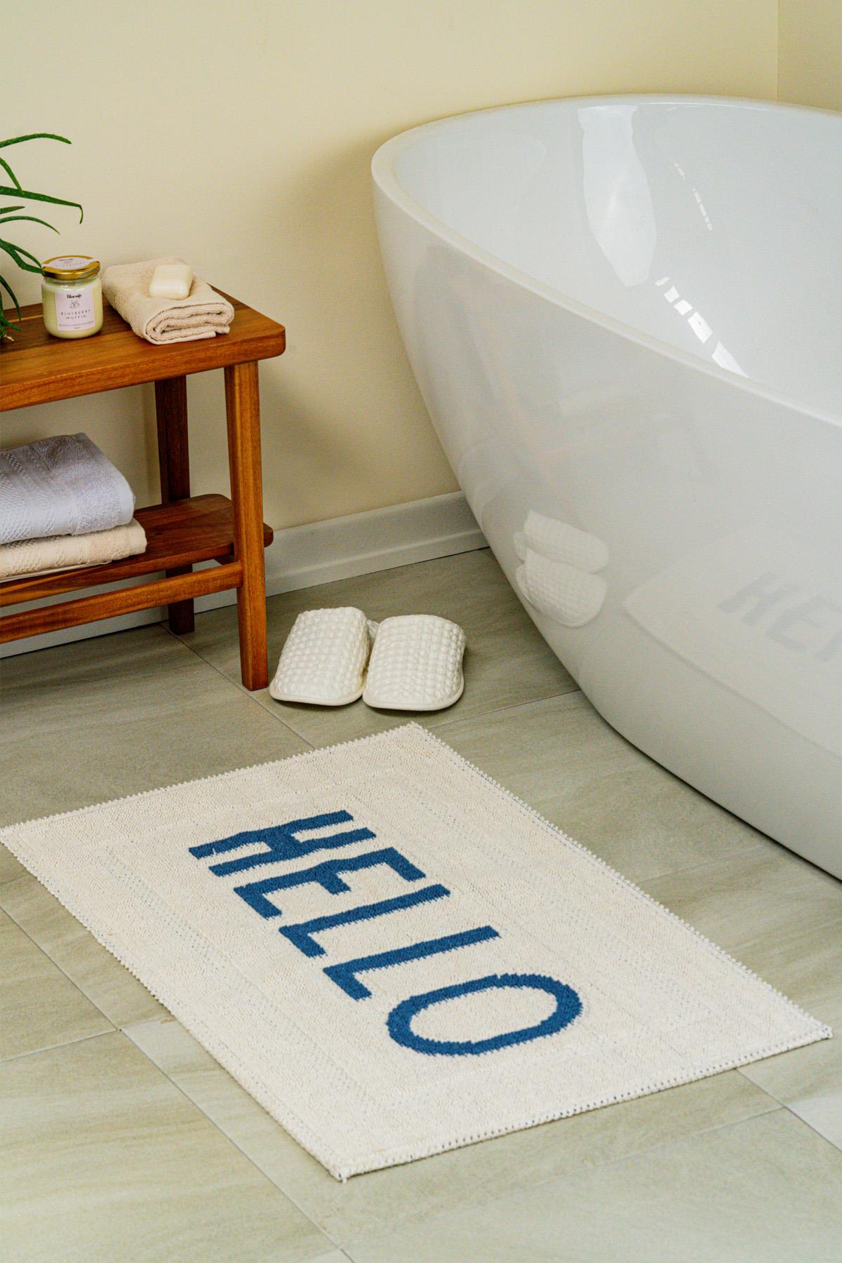 Hello Natural Cotton Bath Mat 50x80 cm - Navy Blue