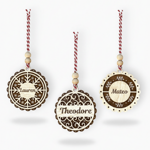 Hippodeco Personalized Wooden Christmas Tree Ornament - Custom Name and Three Different Frame Designs - Exporgin | Türkiye Comes to You