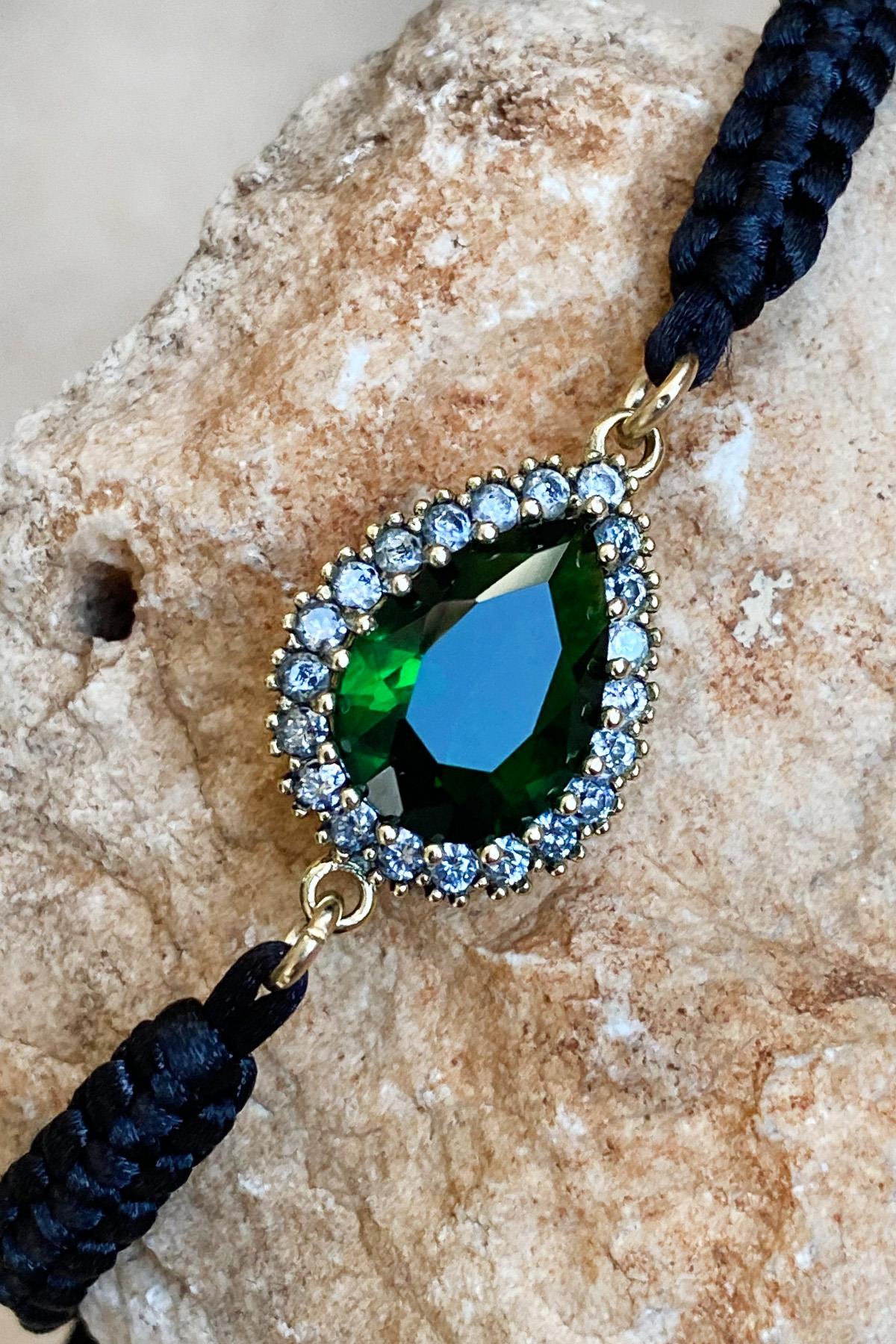 Hürrem Sultan Series Authentic Women's Adjustable Bracelet Model with Green Jade Color Options Stones and Handcrafted Cord - Exporgin - Global Shopping Site