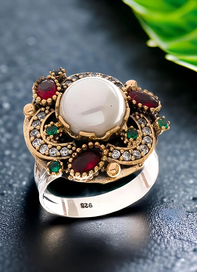 SERIE CEHIYE Silver Natural Pearl Stone's Women's Ring Adjustable Taille