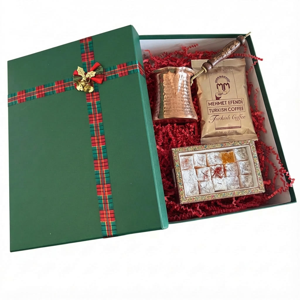 Authentic Turkish Coffee Gift Set with Copper Cezve & Lokum