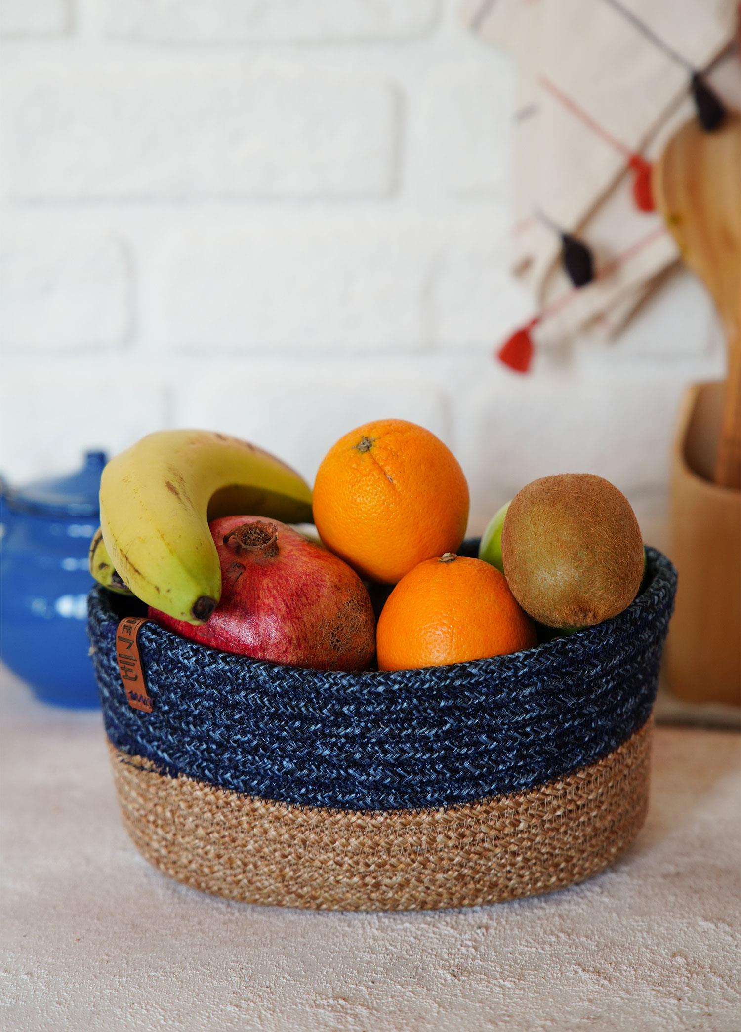 Jutte Oval Basket Bamboo Navy Blue 24x15x12 Cm