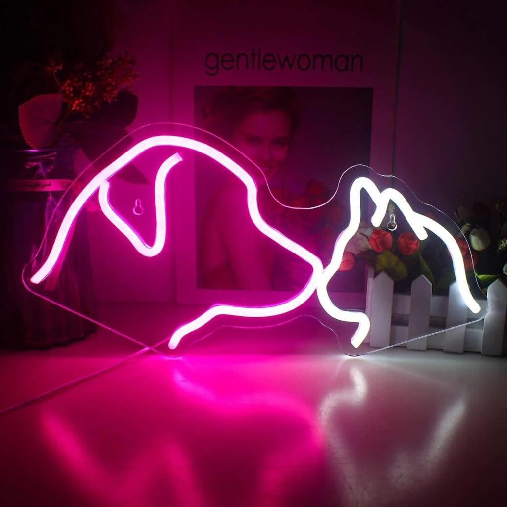 Segno a led al neon di gatto e cane illuminazione decorativa