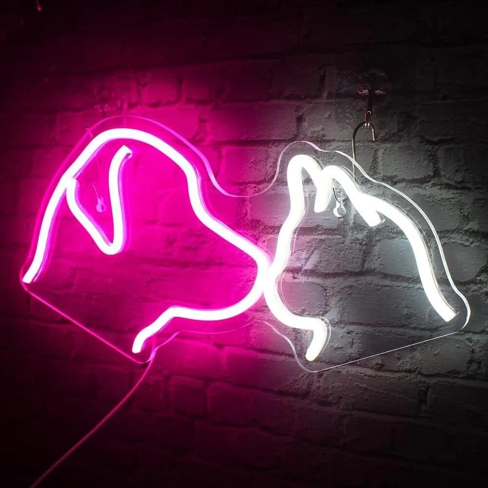 Segno a led al neon di gatto e cane illuminazione decorativa