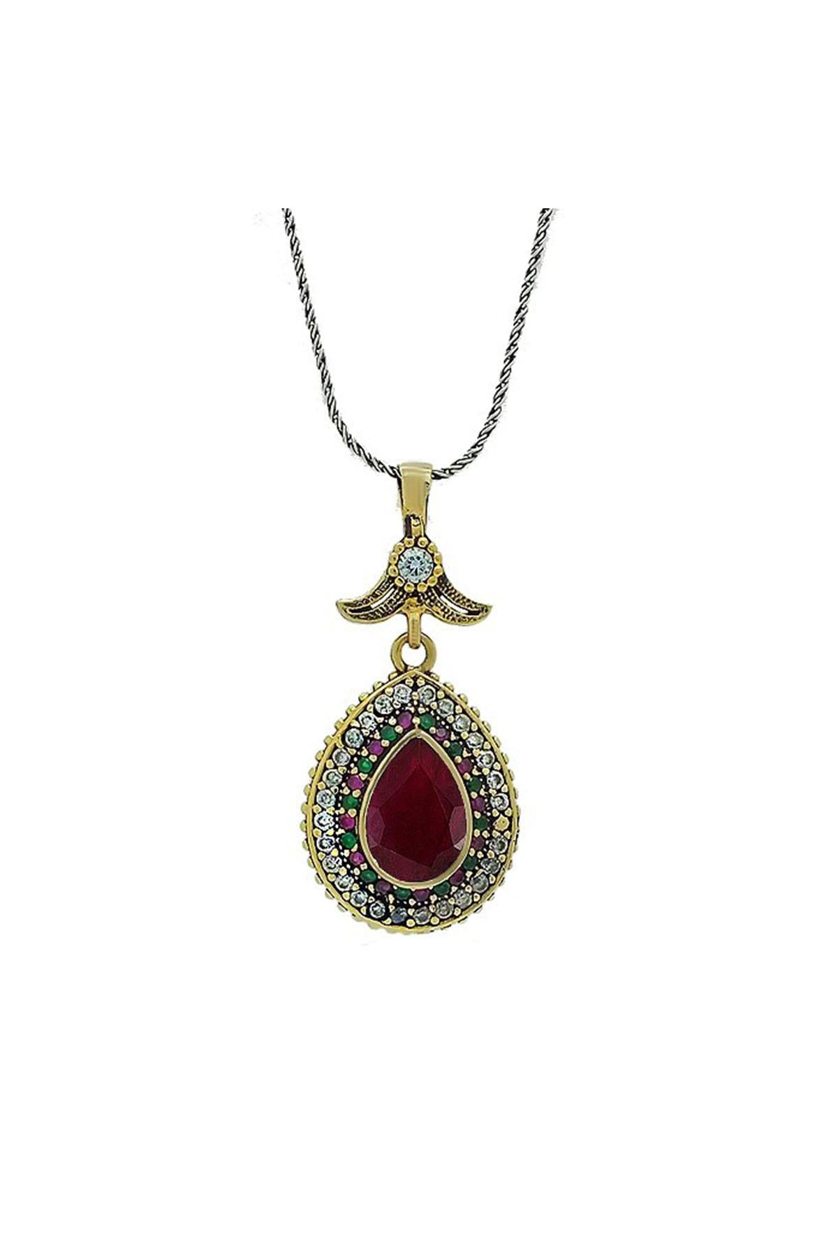 Red Ruby Stone Silber Drop Design Damen Halskette Hürrem Sultan