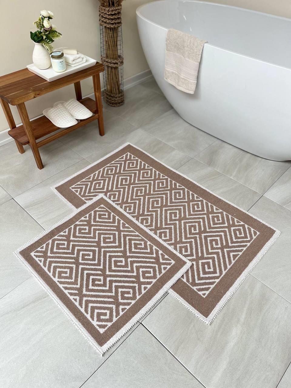 Labyrinth Natural Cotton 2-Piece Bath Mat Set 60x100+50x60 cm - Beige