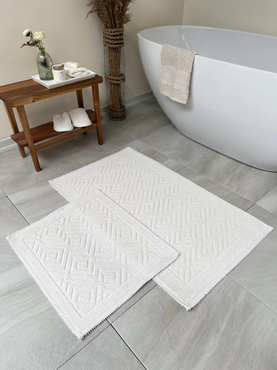 Labyrinth Natural Cotton 2-Piece Bath Mat Set 60x100+50x60 Cm - Ecru