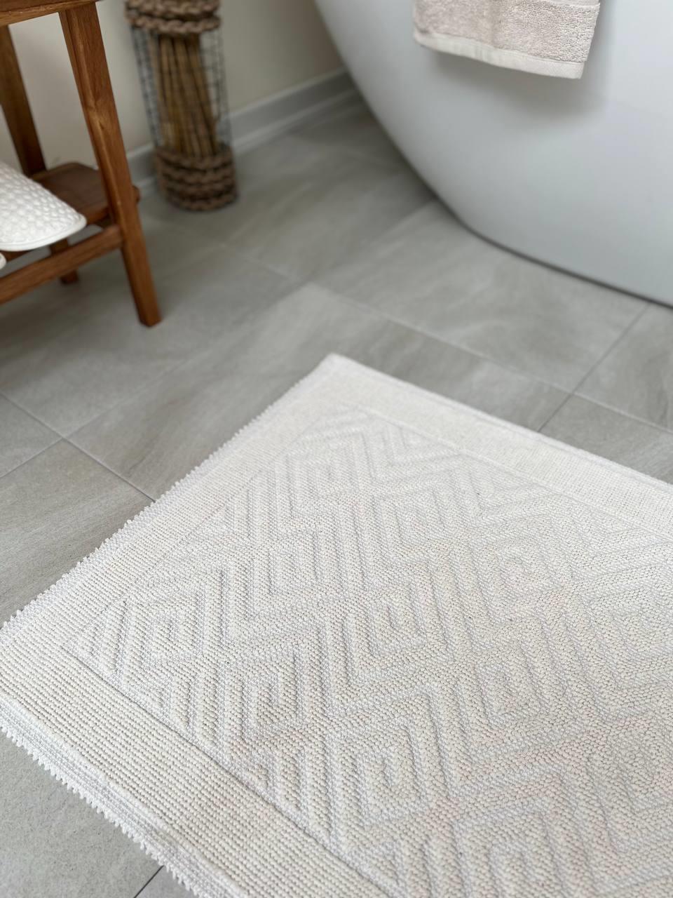 Labyrinth Natural Cotton 2-Piece Bath Mat Set 60x100+50x60 Cm - Ecru